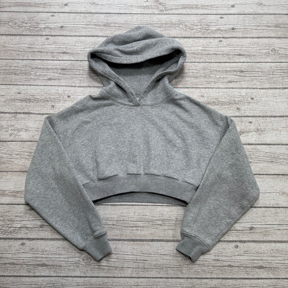 TNA Aritzia Hoodie Women's XS Gray Mega Fit Cropped Cozy Fleece Relaxed Pullover